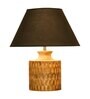 Eros Beige Cotton Shade Night Lamp With Wood Base