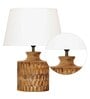 Groove White Cotton Shade Night Lamp With Wood Base