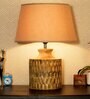 Bastian Beige Cotton Shade Night Lamp With Wood Base