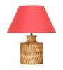 Intricately Beige Cotton Shade Night Lamp With Wood Base