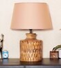 Bastian Beige Cotton Shade Night Lamp With Wood Base