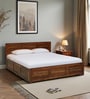 Gartz Sheesham Wood Queen Size Bed In Provincial Teak Finish With Box Storage