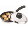 Garuda Non Stick 12 Bowls Black Appam Pan With Stainless Steel Lid Cover