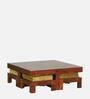 Cohen Solid Wood Nesting Coffee Table Set in Honey Oak Finish With Cushioned Stools