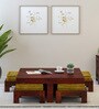 Cohen Solid Wood Nesting Coffee Table Set in Honey Oak Finish With Cushioned Stools