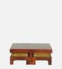 Cohen Solid Wood Nesting Coffee Table Set in Honey Oak Finish With Cushioned Stools
