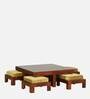 Cohen Solid Wood Nesting Coffee Table Set in Honey Oak Finish With Cushioned Stools