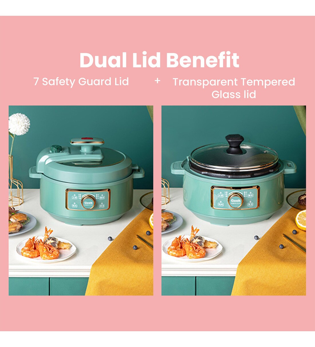 Buy Geek Robocook Glam 3 liter Automatic Electric Pressure Cooker with Non Stick Pot, Teal