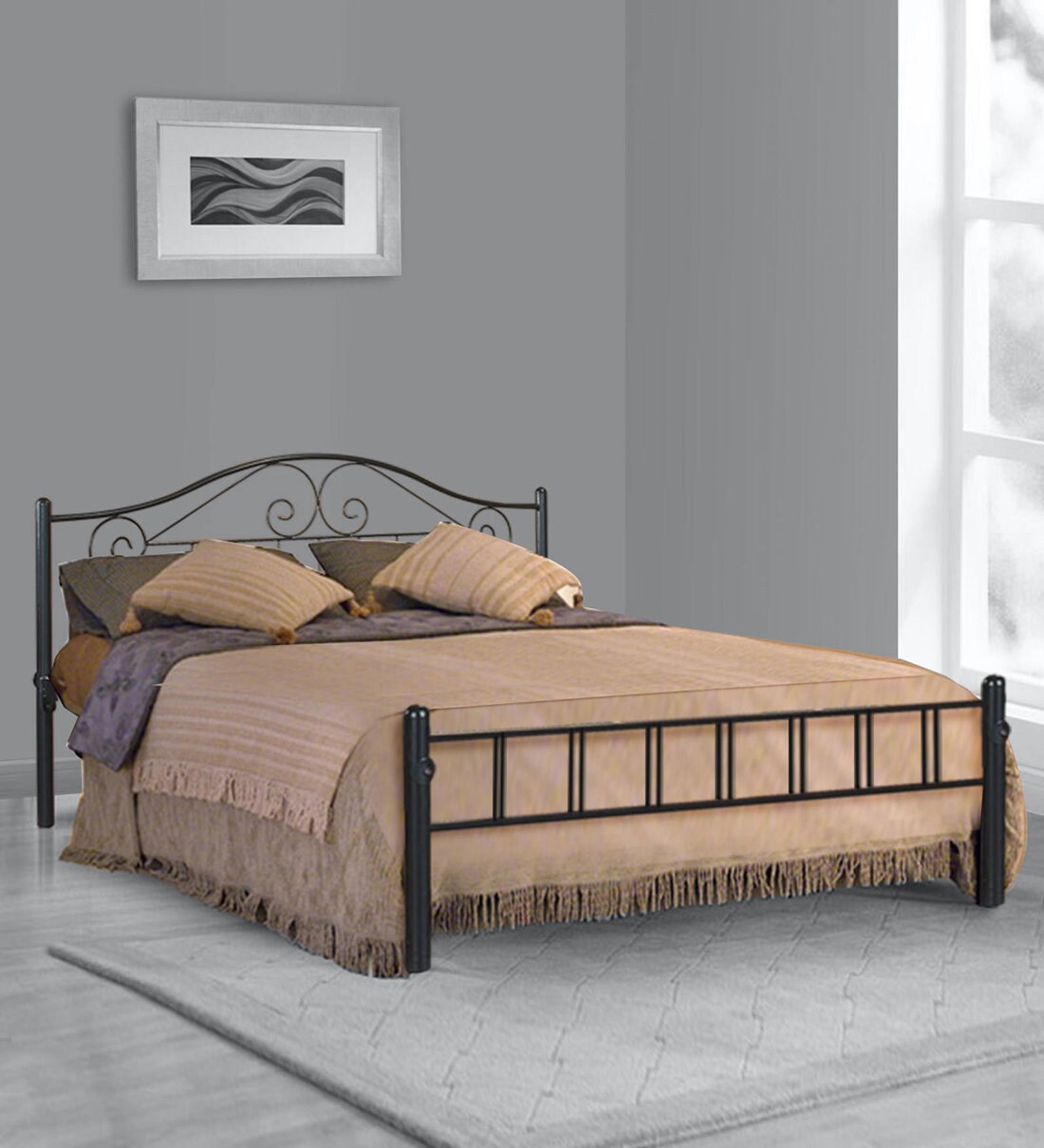 Buy Metallika Geneva Queen Size Bed in Black Finish by FurnitureKraft