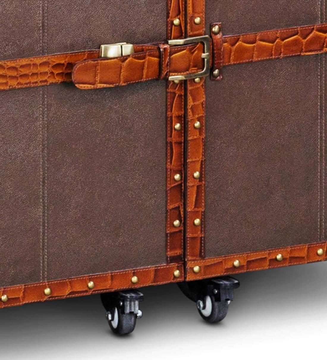 Buy Heritage Trunk Bar on Wheels in Brown Leather by Studio