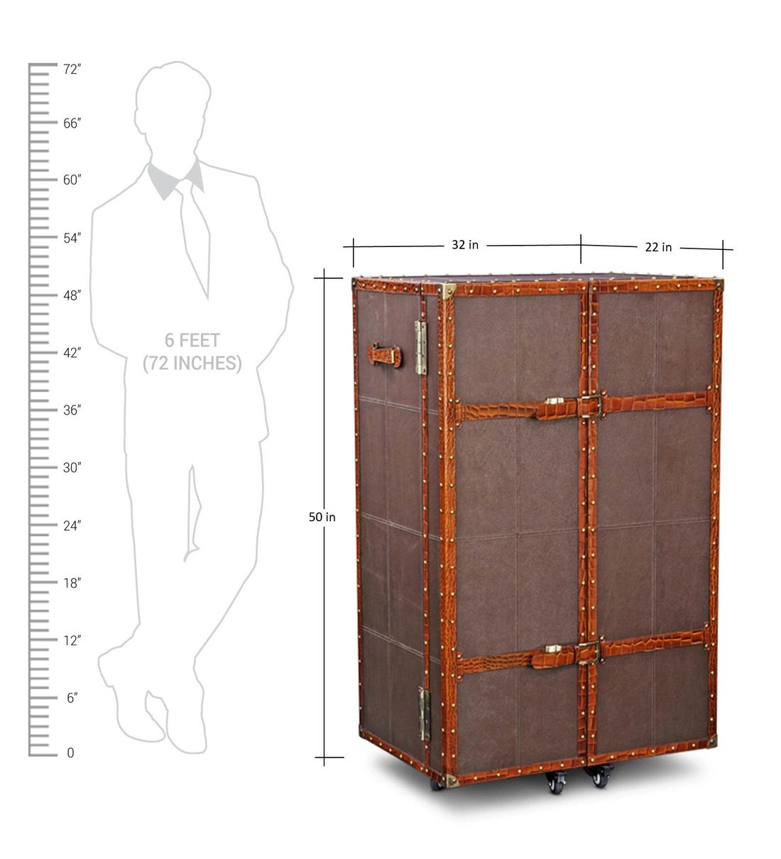 Buy Heritage Trunk Bar on Wheels in Brown Leather by Studio