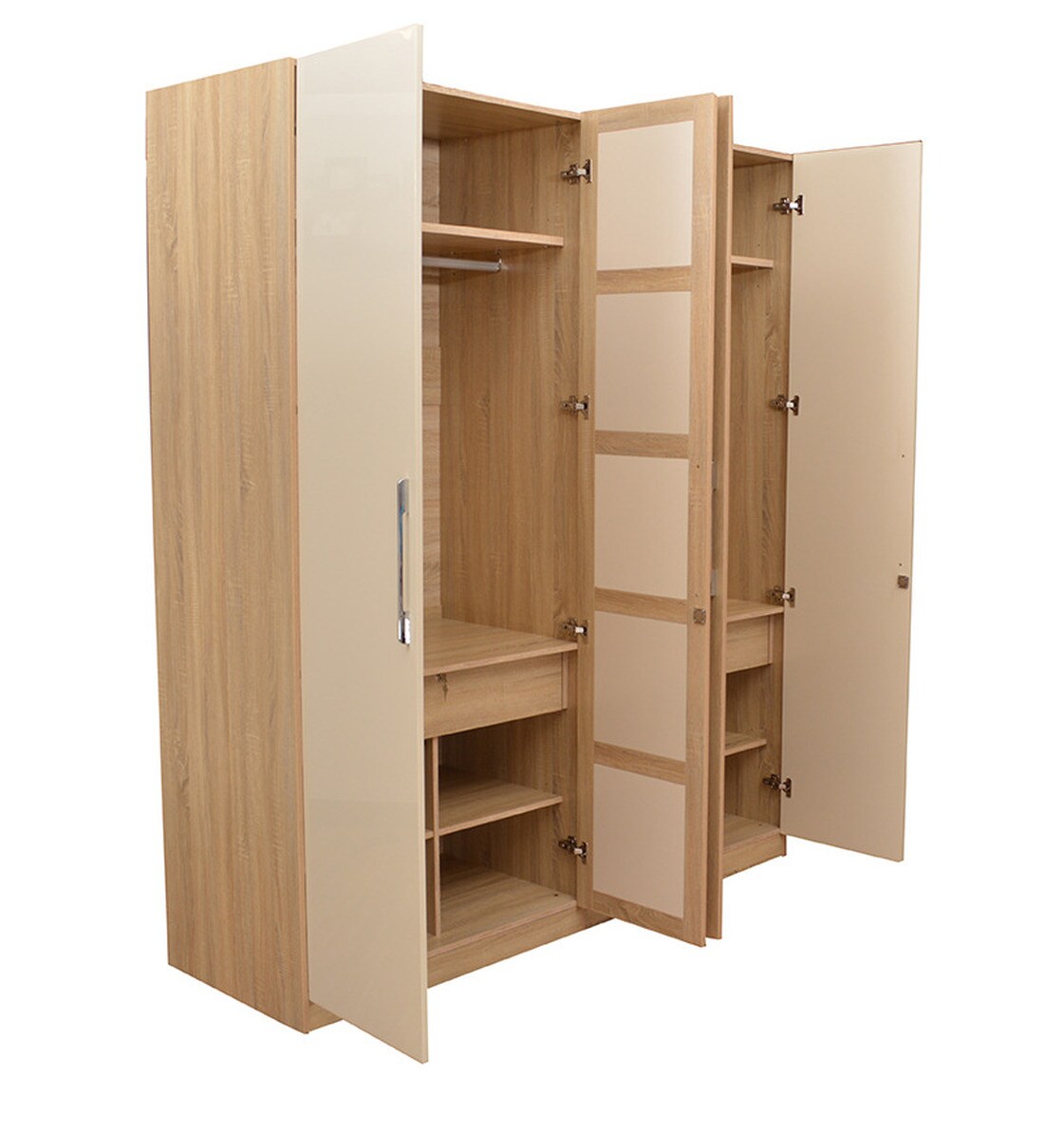 Buy Geo 4 Door Wardrobe in Beige N Cream Colour by HomeTown Online 4