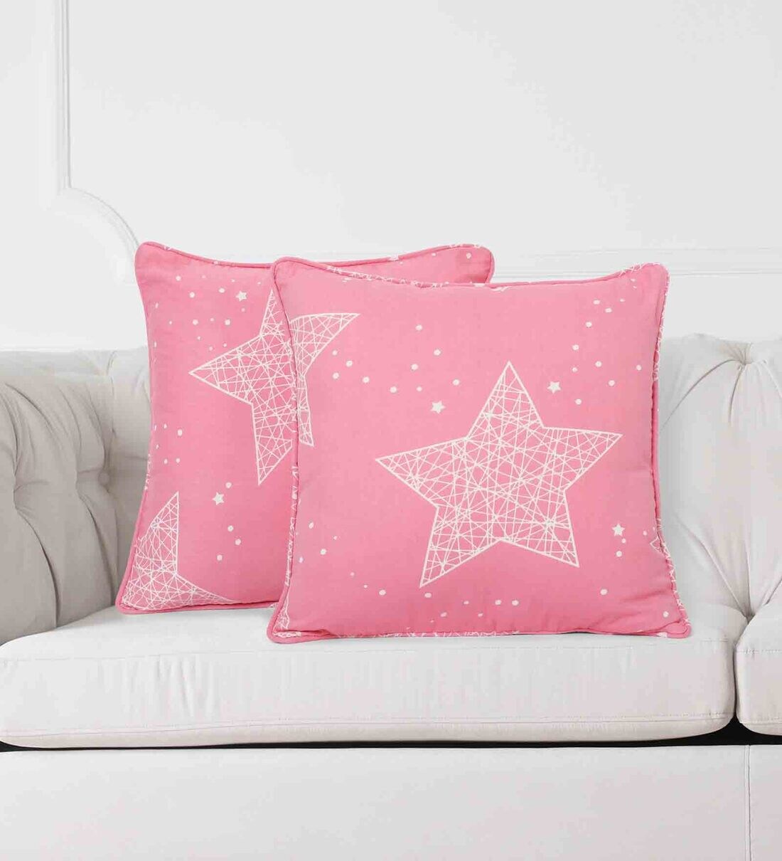 Buy Geometric 200 TC Pure Cotton Cushion Cover (Set of 2) in Pink Color at 21 OFF by Swayam