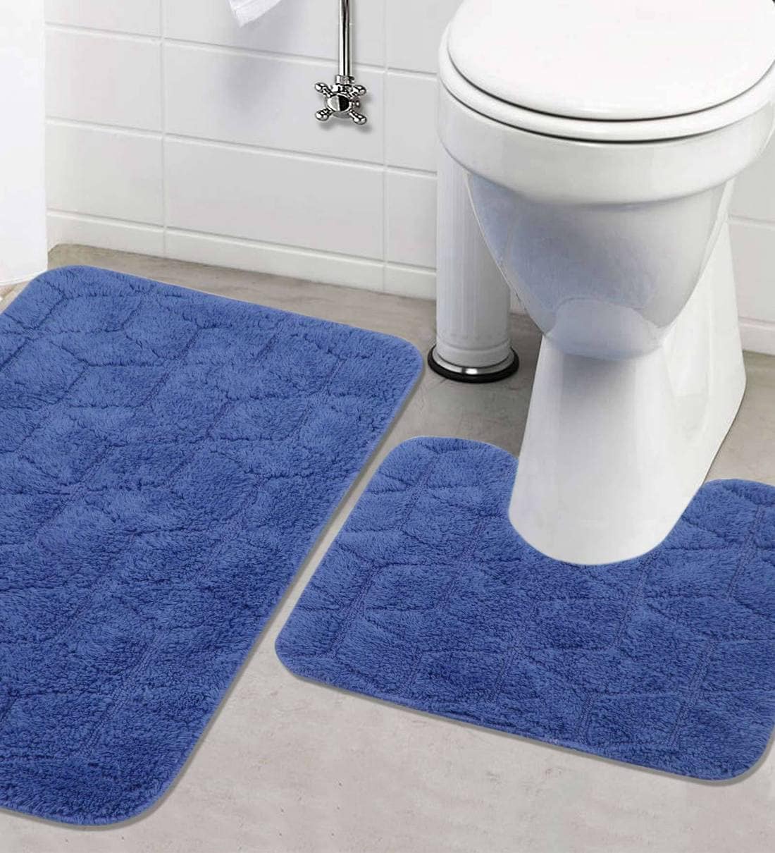 Buy Blue Geometric Cotton 32x20 Inches AntiSkid Bath Mats (Set of 2) by Saral Home at 5 OFF by