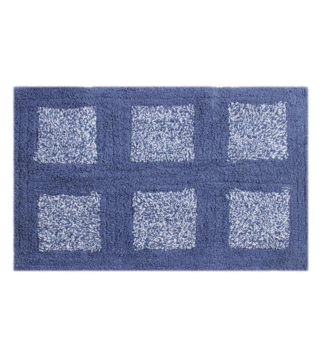 Buy Blue Geometric Cotton 24x16 Inches AntiSkid Bath Mat by Saral Home
