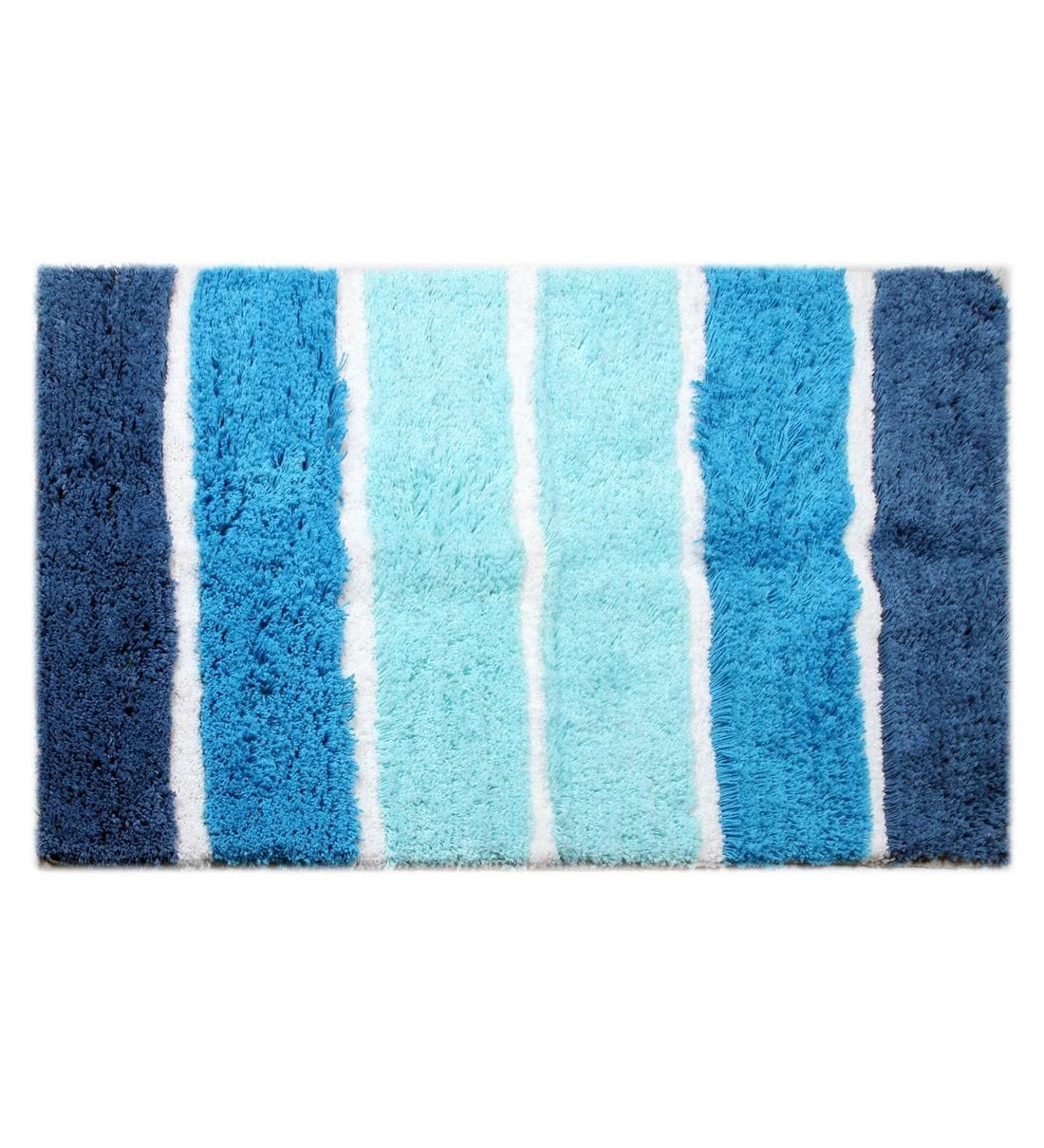 Buy Blue Geometric Cotton 32x20 Inches Max Absorbant Bath Mat by Saral