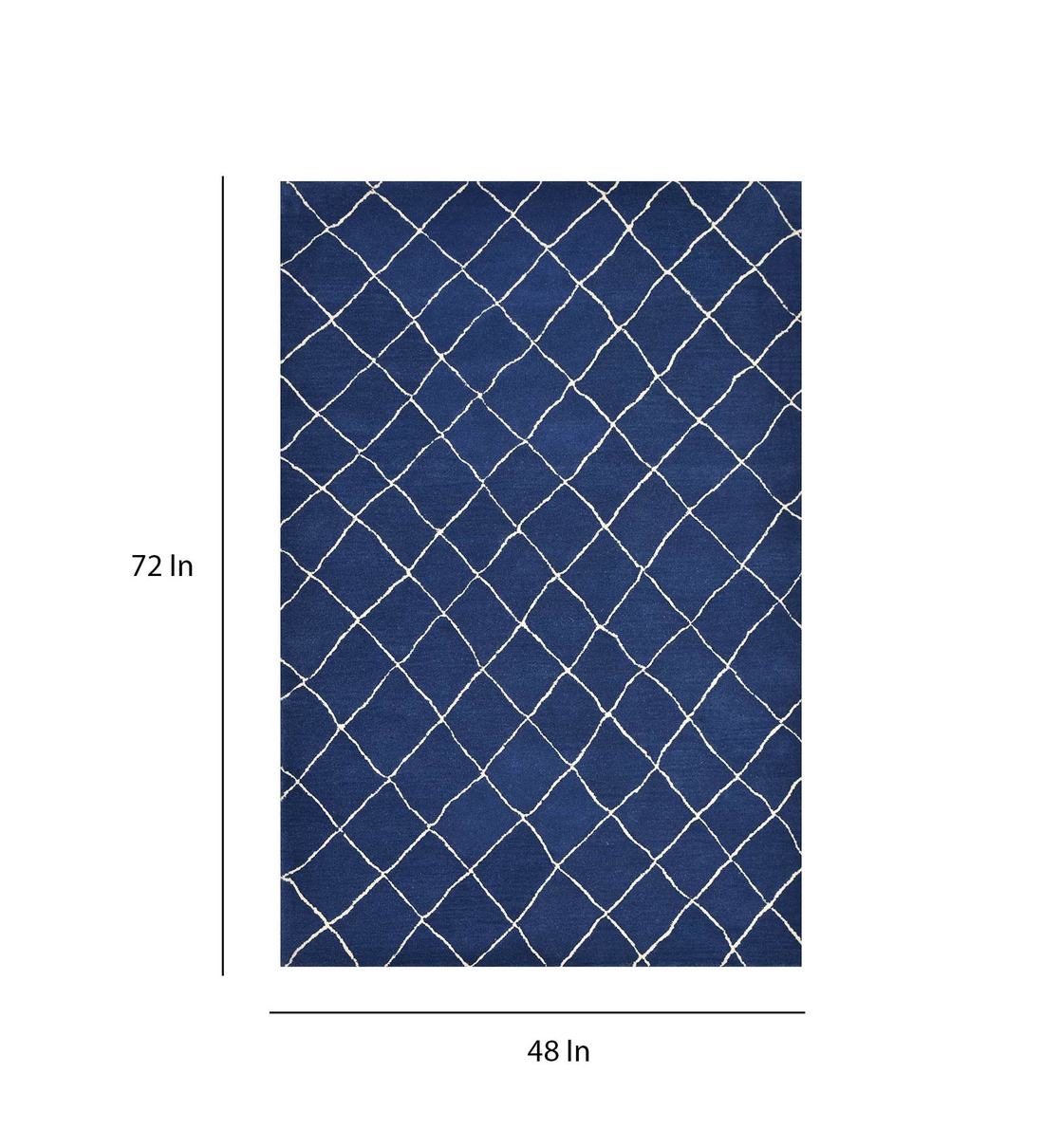 Buy Blue Wool Geometrical 4 x 6 Feet Hand Tufted Carpet by Imperial Knots Online 4 ft x 6 ft