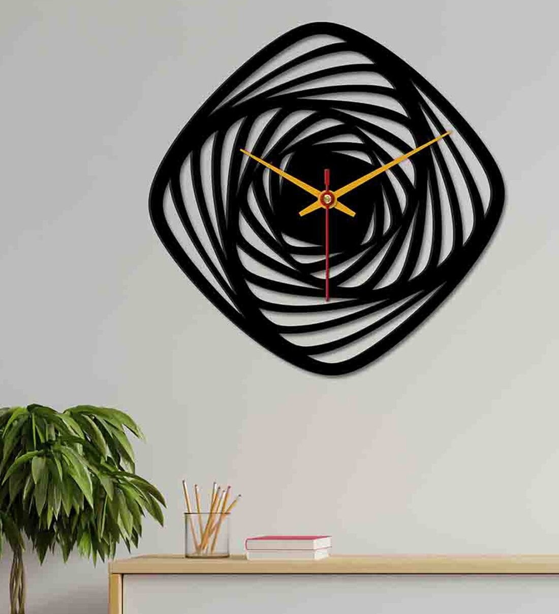 Buy Geometric Shape Black Wood & Mdf Wall Clock at 13% OFF by ...