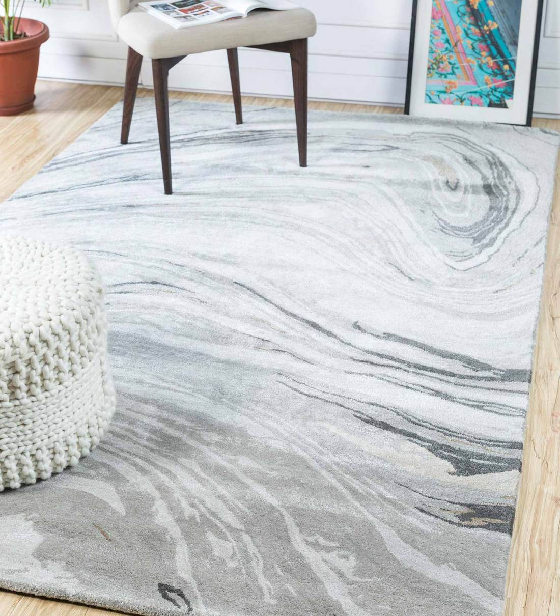 Buy Grey Wool And Viscose Abstract 4 x 6 Feet Hand Tufted Carpet by Jaipur Rugs at 5 OFF by