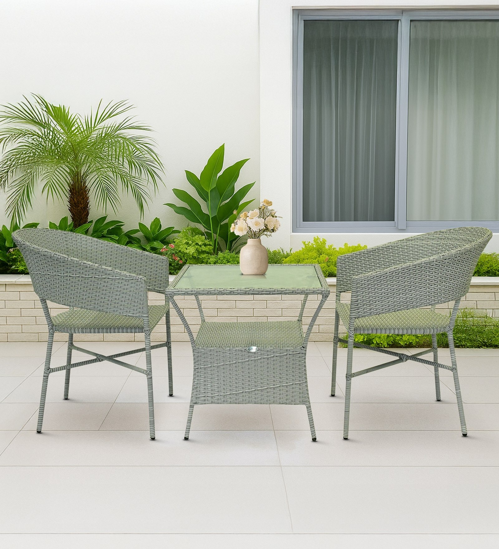Geelong Wicker Table And Chair Set ( With 2 Chairs ) In Grey Finish