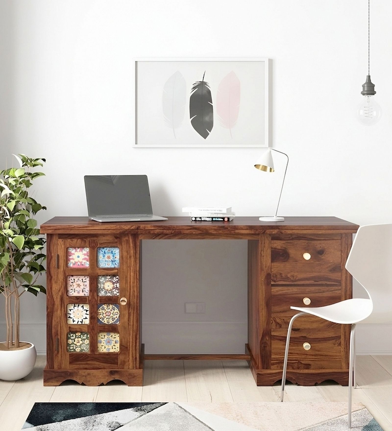 Gellar Writing Table In Natural Teak Finish