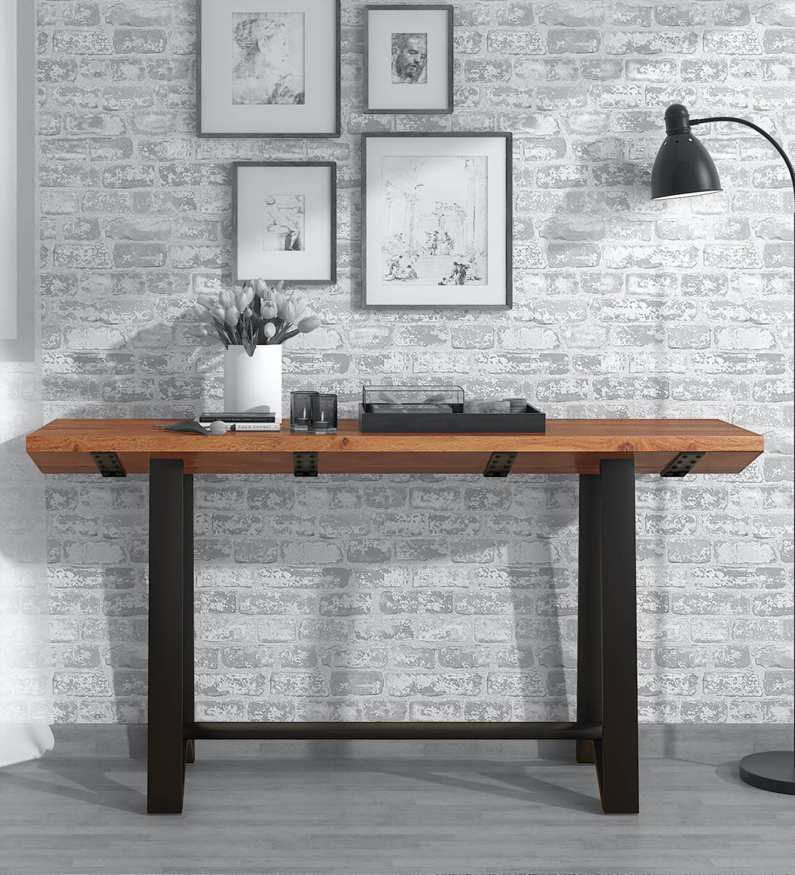 Gemini Solid Wood Console Table In Natural Acacia Finish