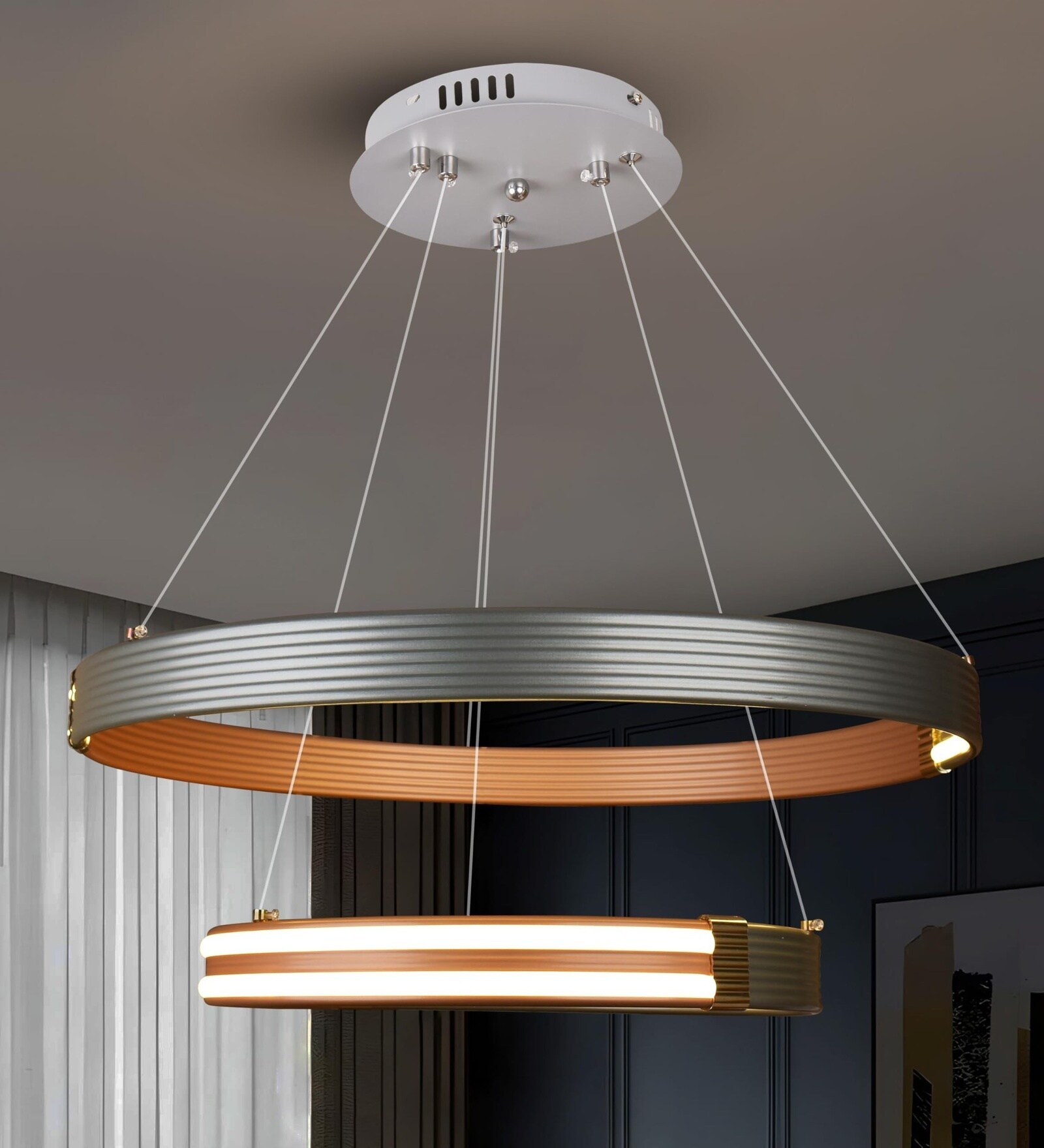Genesis 146W Modern LED Ceiling Chandelier | 60 Cm Height Adjustable | 3 Light Modes | Luxury Decorative Lighting for Living Room, Dining, Bedroom & Hall