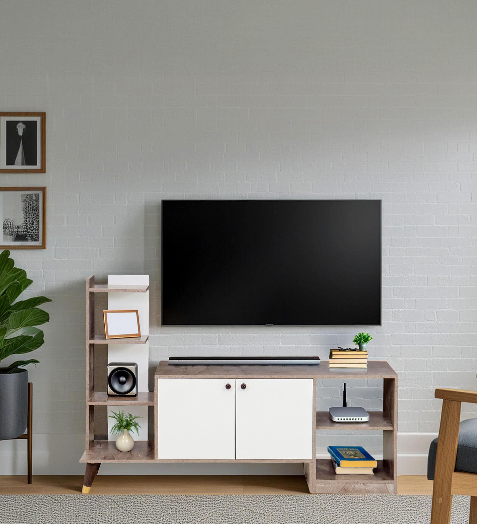 Genie Tv Unit In Marble & White Colour