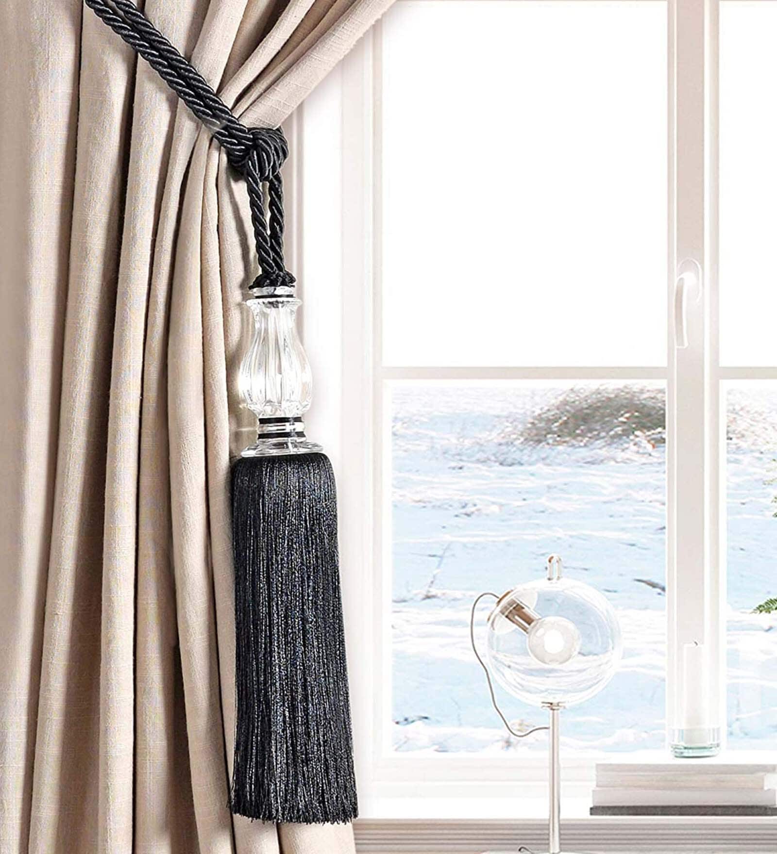 Geo Bead Pandent Curtain Tessel Tieback in Black Color (Set of 2)