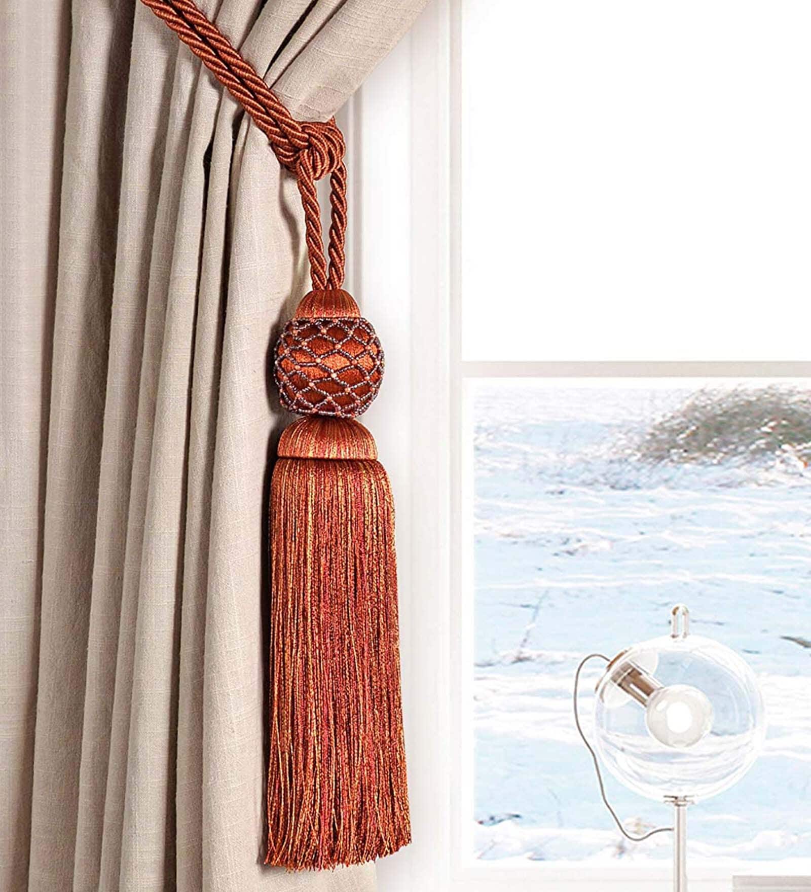 Geo Bead Pandent Curtain Tessel Tieback in Brown Color (Set of 2)