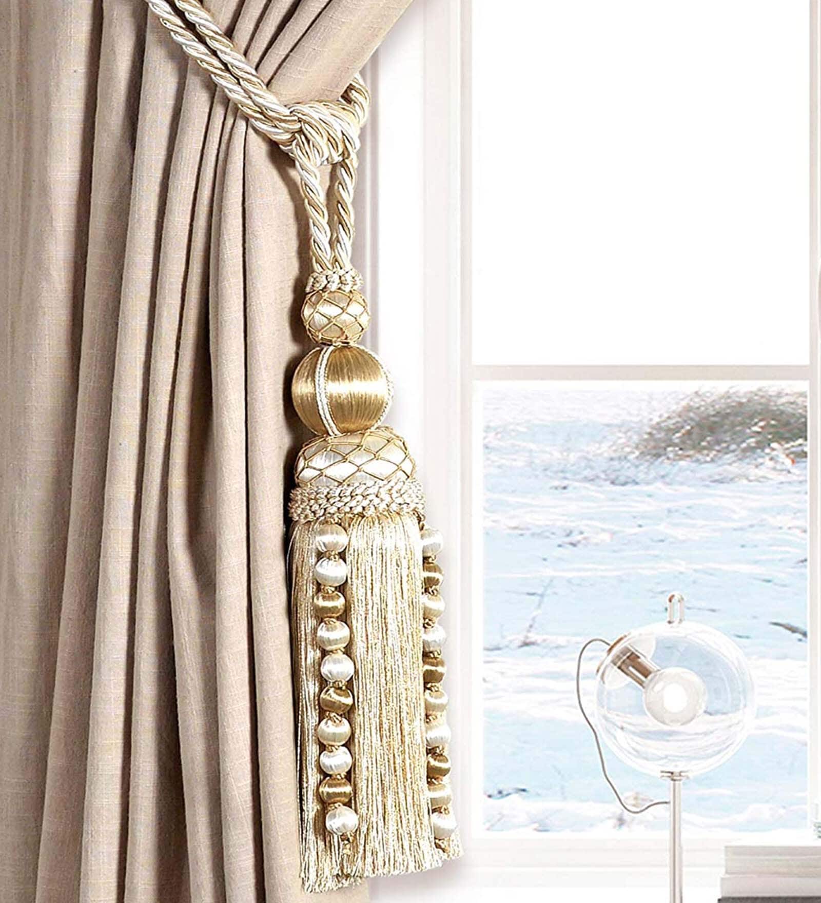 Geo Bead Pandent Curtain Tessel Tieback in Golden Color (Set of 2)