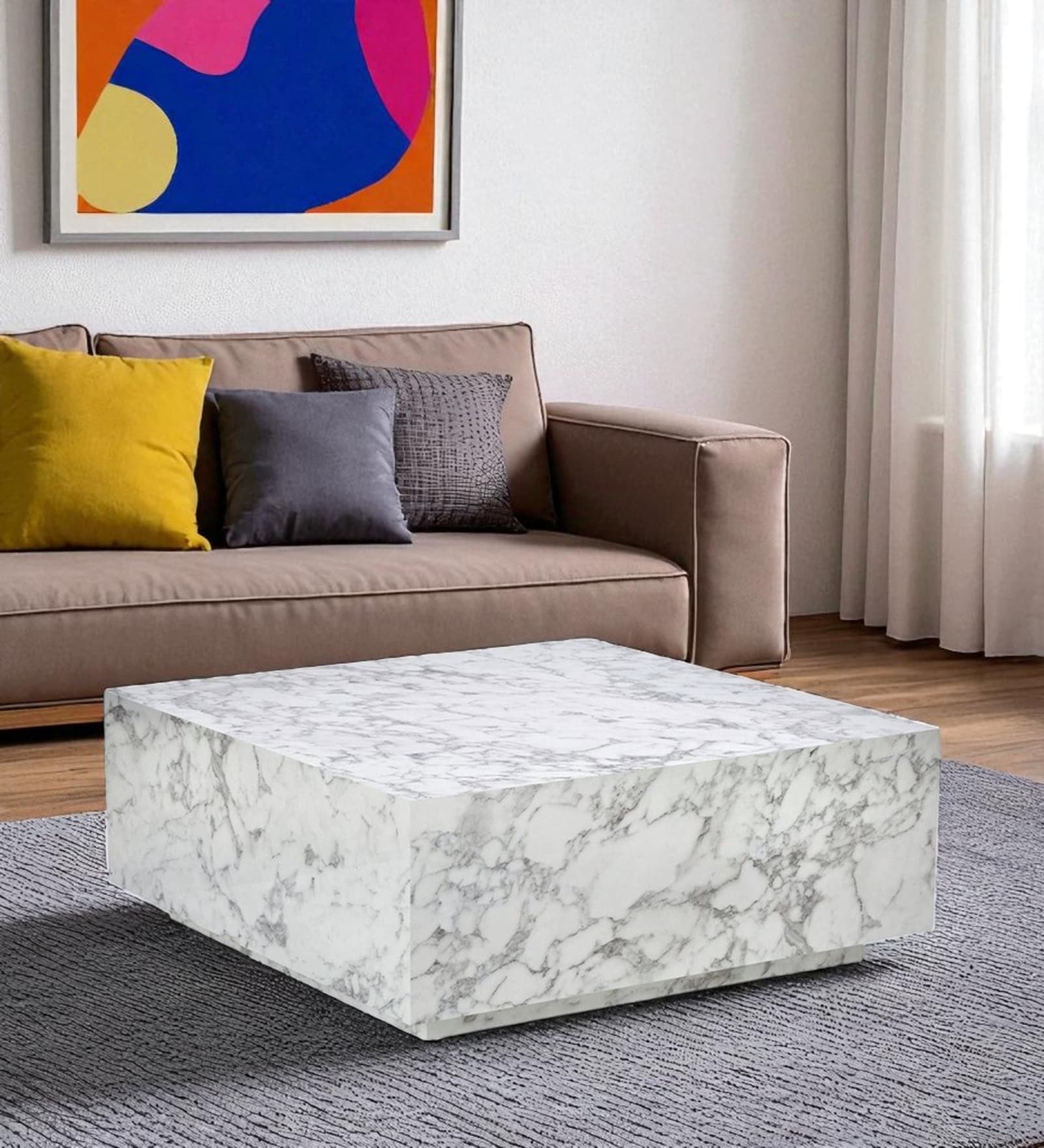 Geoblock Solid Wood Coffee Table in White Colour