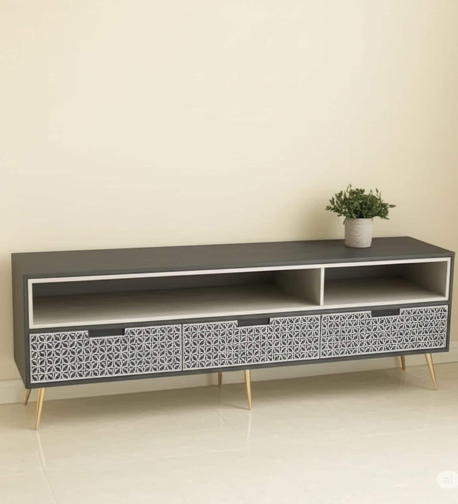 Geofloral Bone Inlay TV Console In Grey Colour