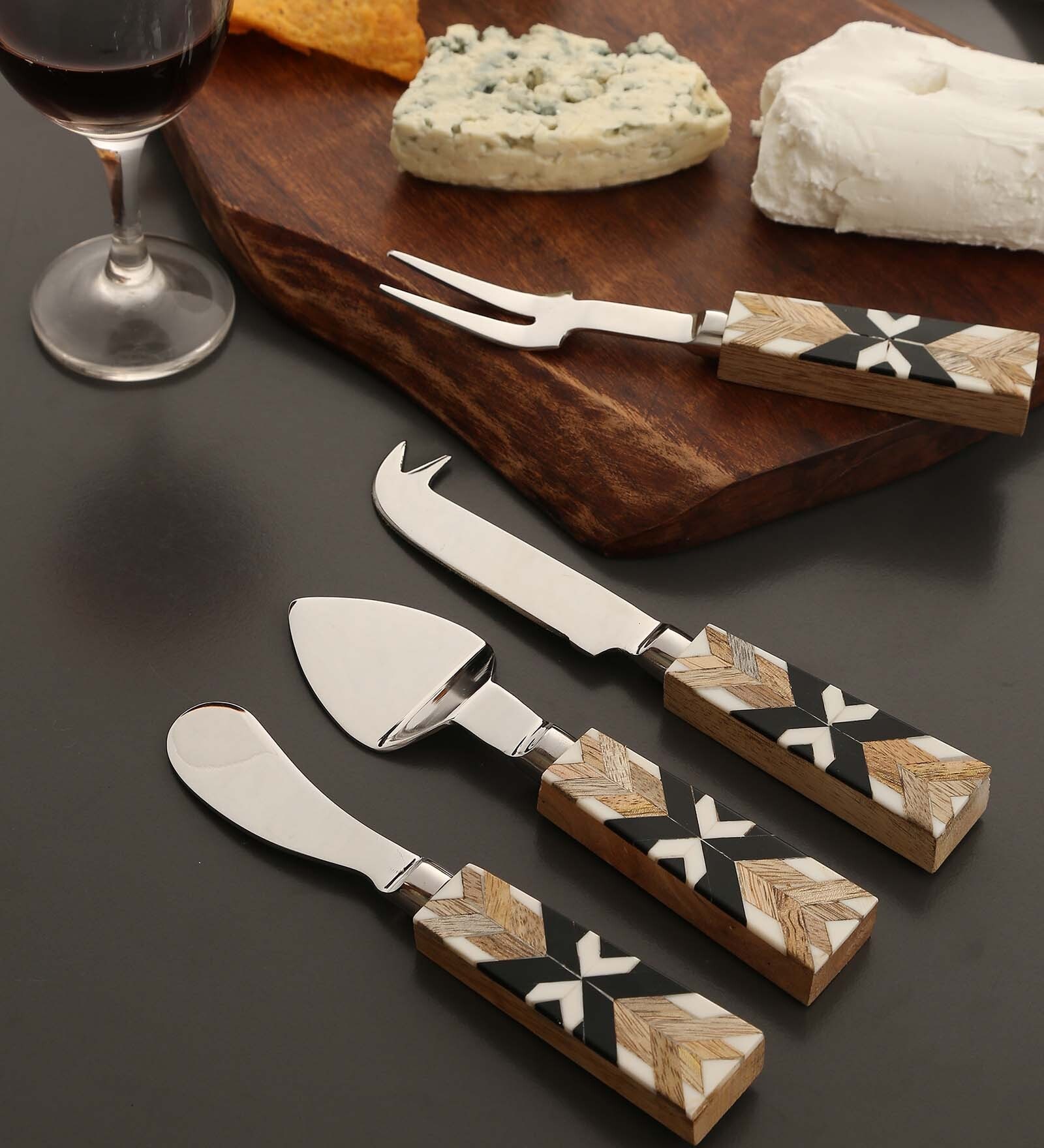 Geometric Brown & Black Stainless Steel (Set of 4) Cheese Knive Set