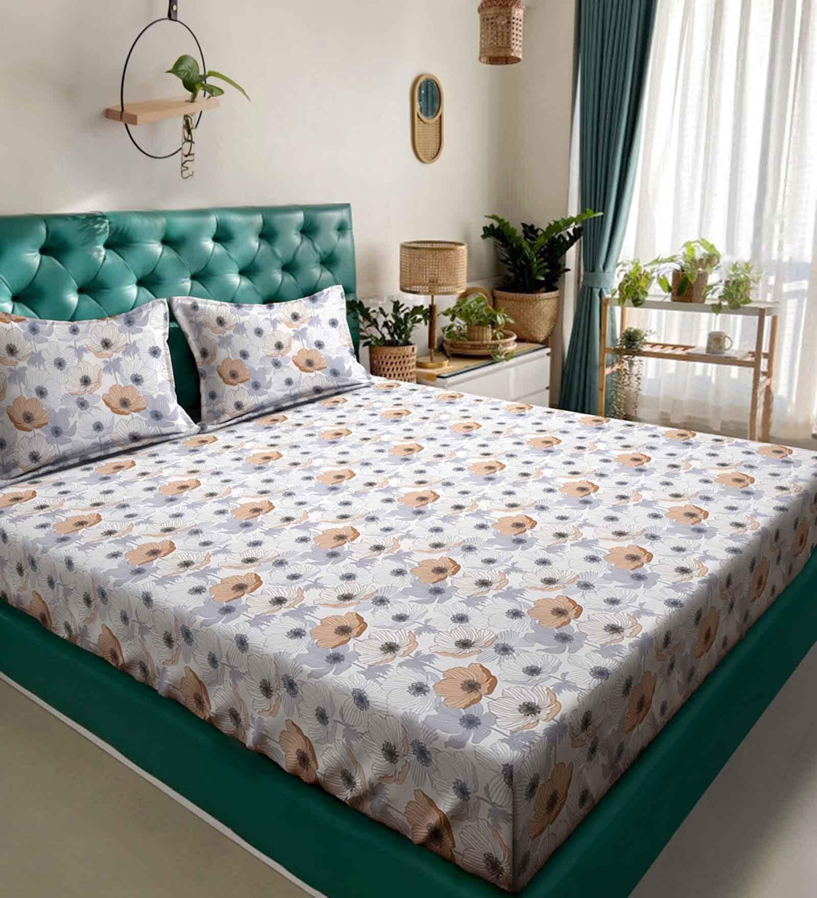 Abstract 300 TC Polycotton King Size Flat Bed Sheet With 2 Pillow Covers