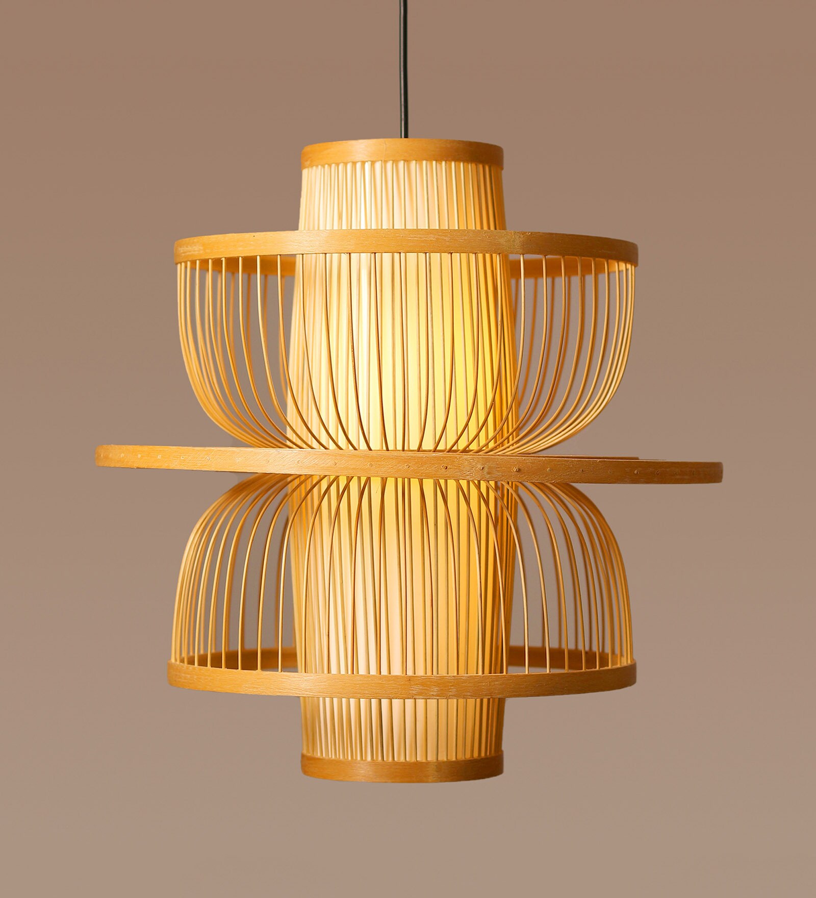 Geometric Bamboo Hanging Light in Beige Colour Geometric Bamboo Hanging Light in Beige Colour