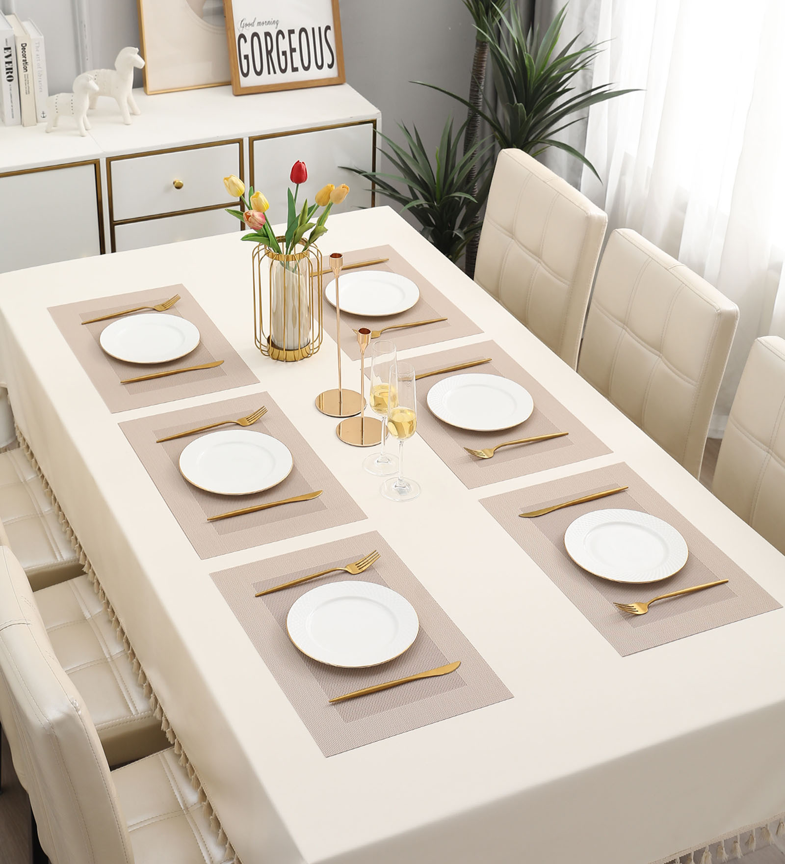 Geometric Beige (18x12) PVC Table Placemat (Set of 6)