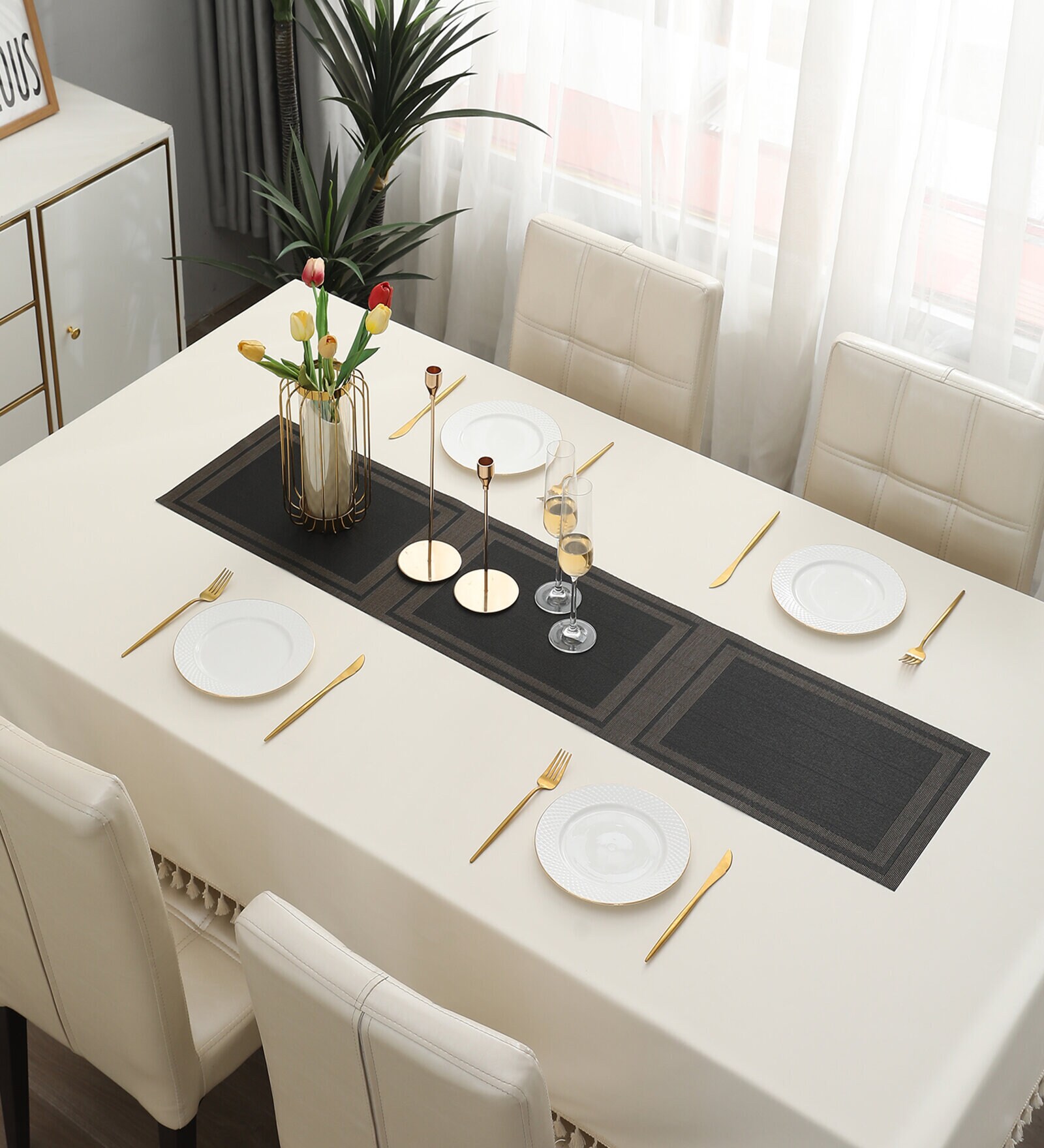 Buy Geometric Black (53 x12) PVC Table Runner at 26 OFF by HOKIPO