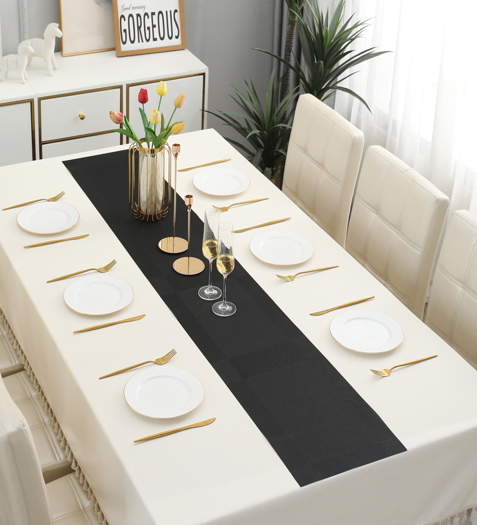 Geometric Black (71 x12) PVC Table Runner