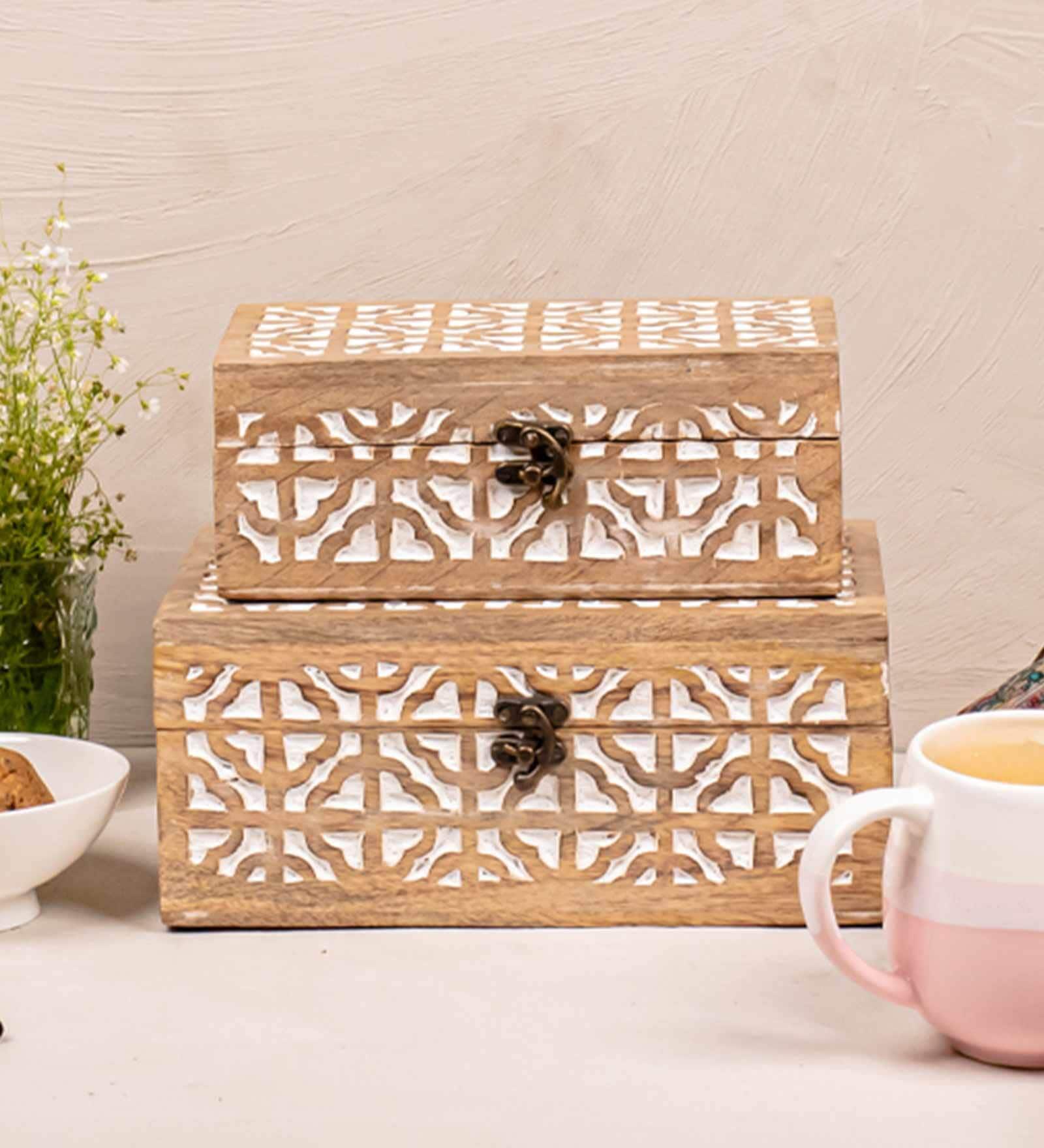 Brown & White Acacia Wood Geometric Jewellery Organiser Brown & White Acacia Wood Geometric Jewellery Organiser