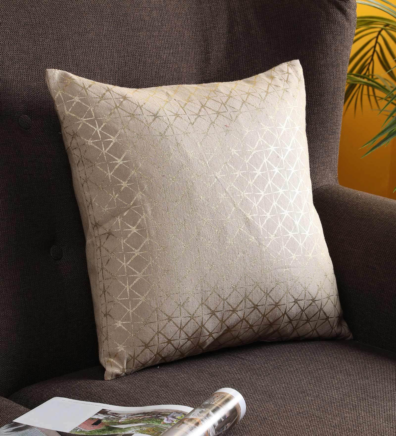 Buy Cotton Geometric Pattern 16x16 Inch Cushion Cover by Ambbi
