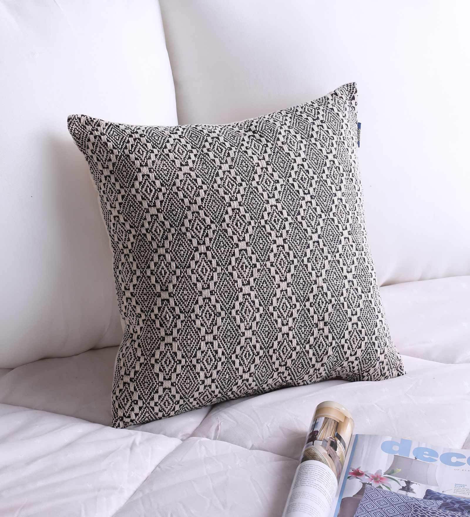 Grey Geometric Cotton 16 x 16 Inch Cushion Cover