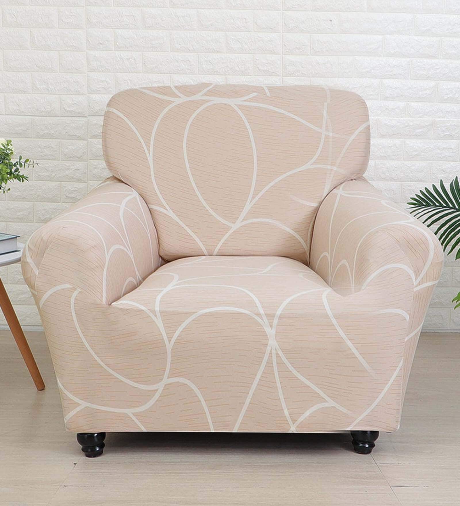 Grey Abstract Polyester 55x79 Inches 1 Seater Sofa Cover