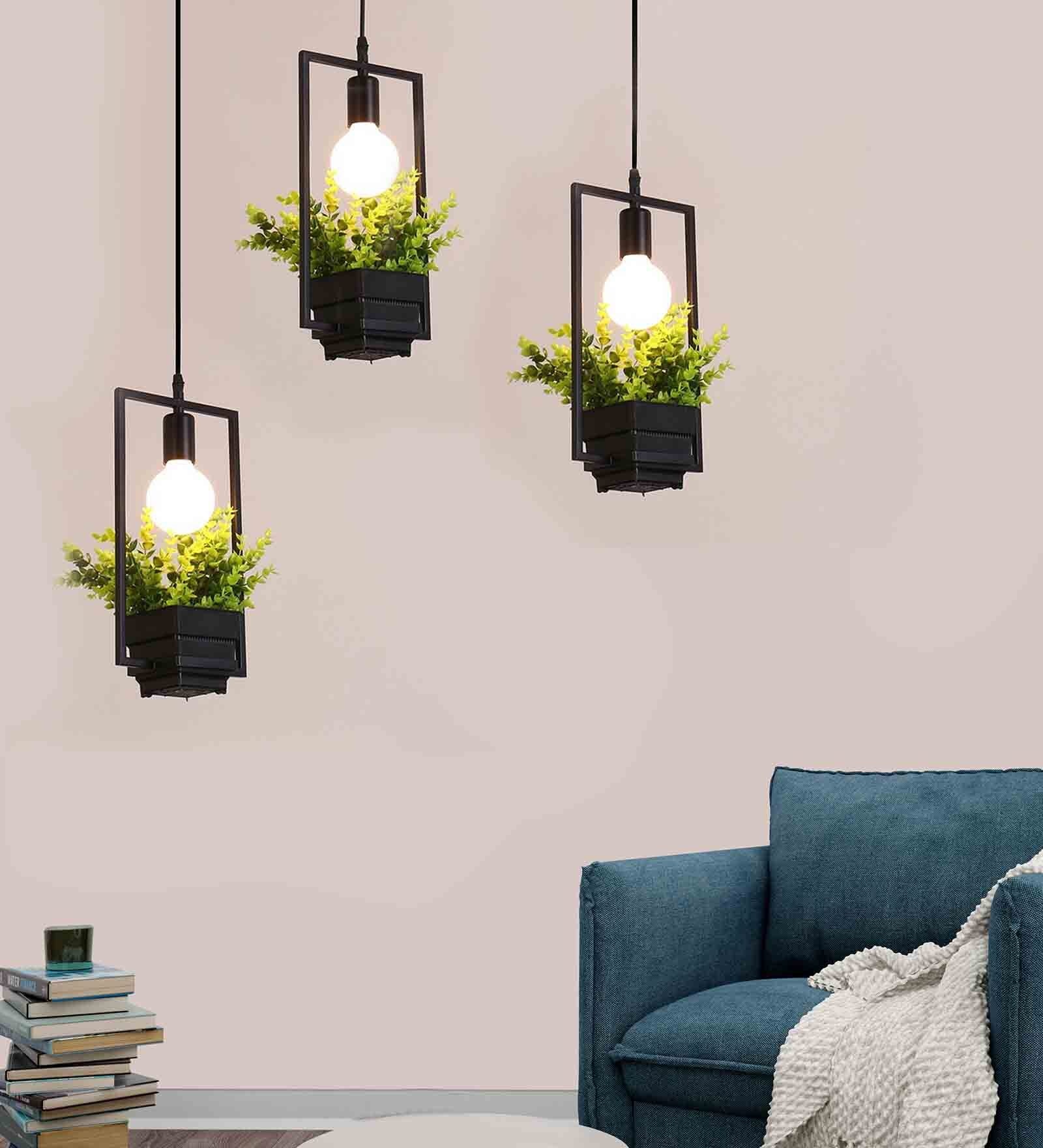 Geometric Flowervase Rectangle Black  Hanging Light