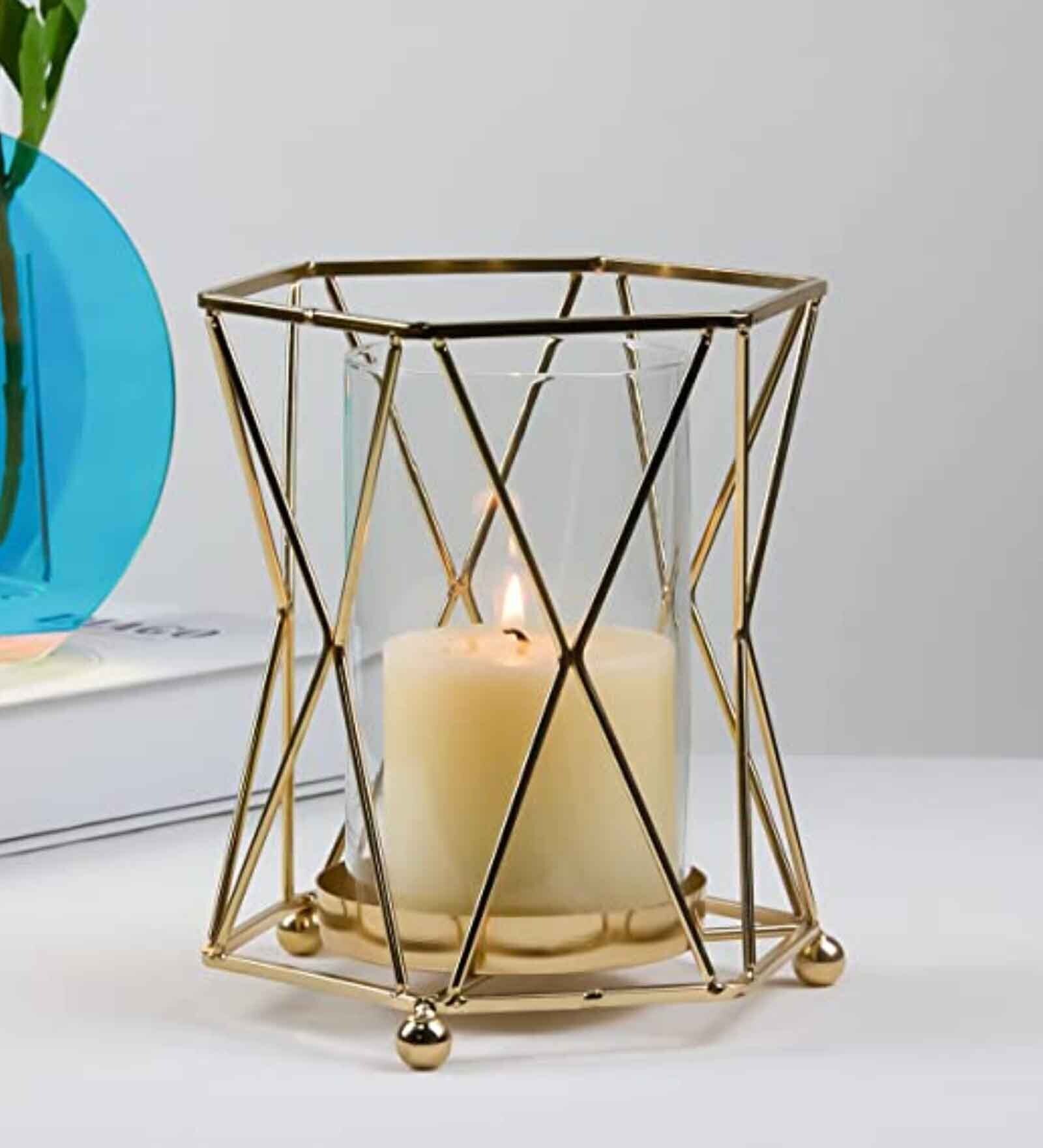Geometric Gold (Set Of 3) Metal Candle Holder