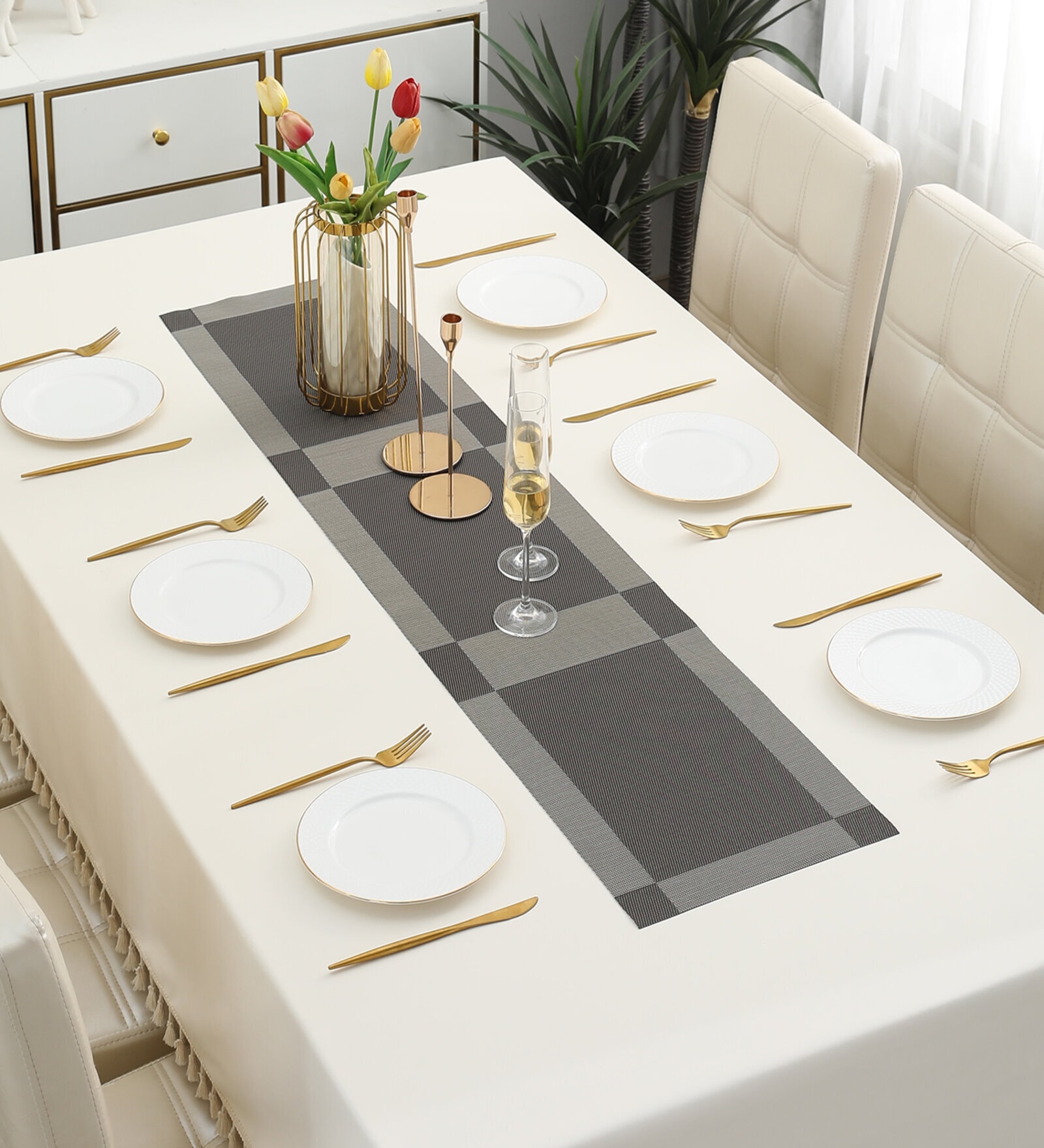 Buy Geometric Grey (53 x12) PVC Table Runner at 26 OFF by HOKIPO