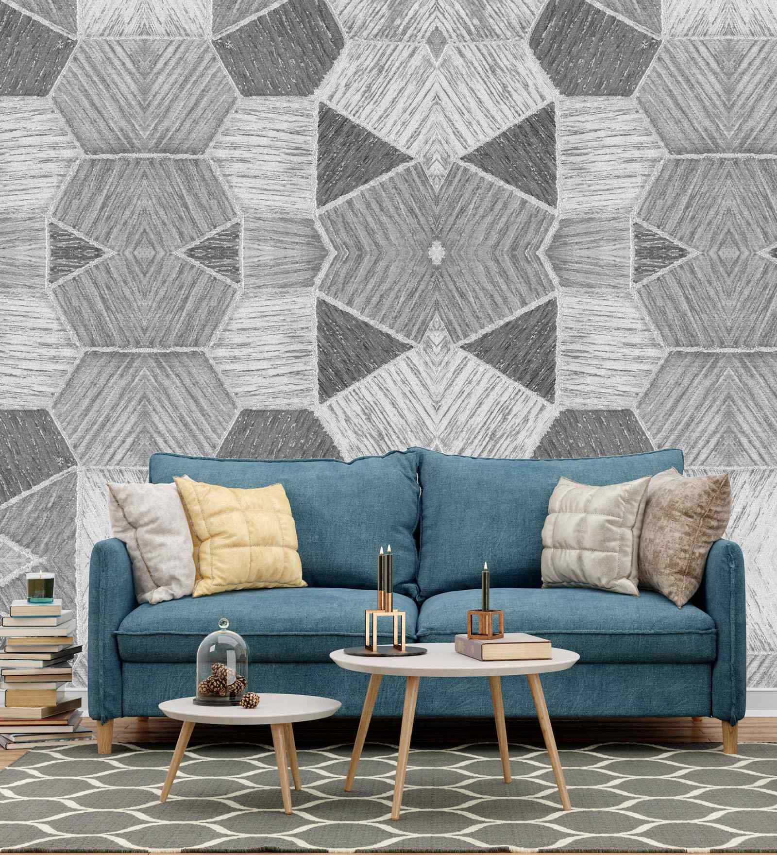 Geometric Grey Hexagon Pattern Wallpaper and Yellow Airport Signage Pack