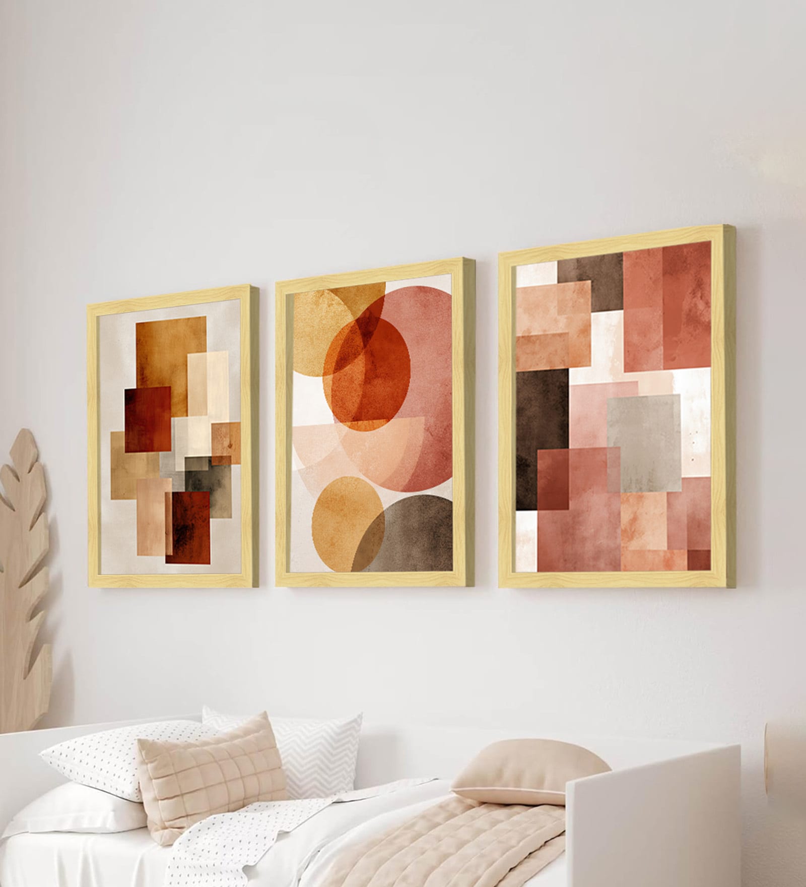 Neutral Geometric Wall Art Framed Set of 3