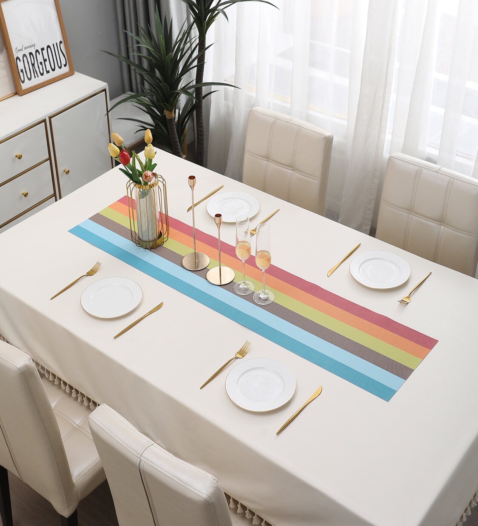 Striped Multicolor (53 x12) PVC Table Runner