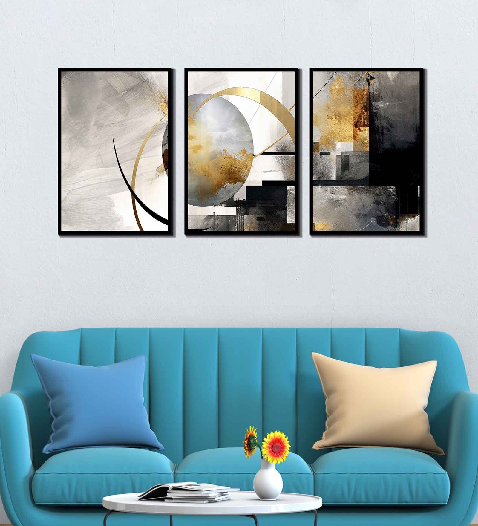 Geometric Multicolour Canvas & MDF (Set of 3) Framed Art Panels